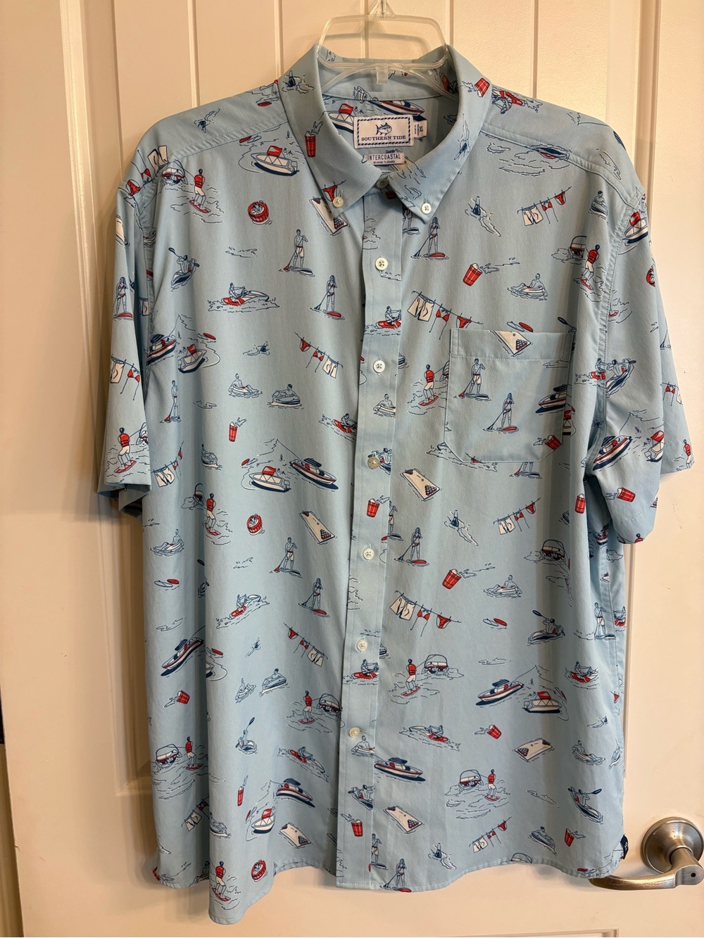 Southern Tide Intercoastal Light Blue Nautical Lake Print Button Down Shirt